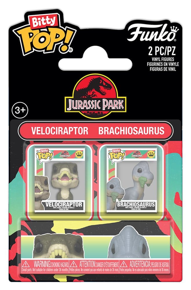Jurassic Park Bitty POP! Vinyl Figuren 2er-Pack Velociraptor & Brachiosaurus 2 cm