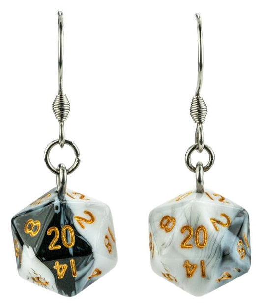 Lair Wear Würfel-Ohrringe D20 Marble Black & White mit Gold