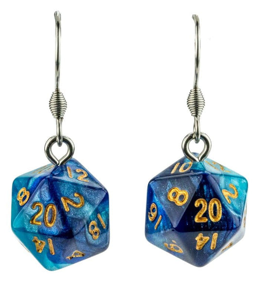 Lair Wear Würfel-Ohrringe D20 Blue & Light Blue mit Gold