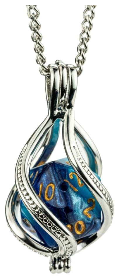 Lair Wear Caged Dice Halskette D20 Blue & Light Blue mit Gold