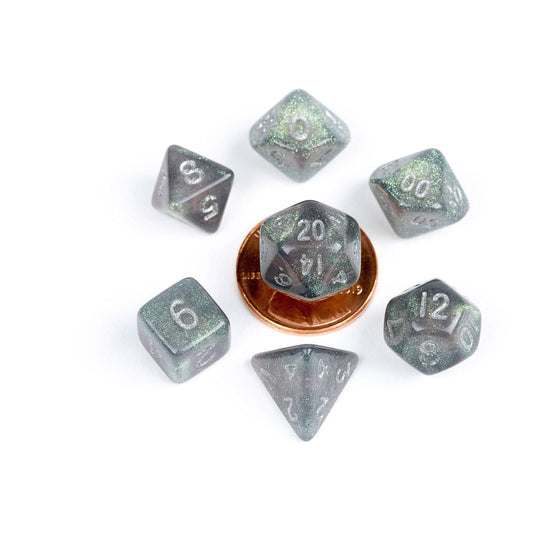 FanRoll Mini Würfel Set Stardust Gray with Silver Numbers (7)