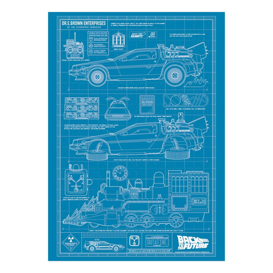 Zurück in die Zukunft Kunstdruck Time Machine Blueprint Limited Edition 42 x 30 cm