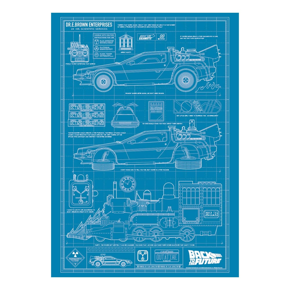 Zurück in die Zukunft Kunstdruck Time Machine Blueprint Limited Edition 42 x 30 cm
