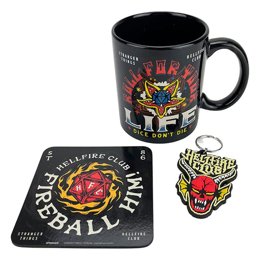 Stranger Things Tasse, Untersetzer und Schlüsselanhänger Set Hellfire