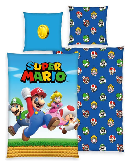 Super Mario Bettwäsche Super Mario (Mario, Luigi, Peach, Toad) 135 x 200 cm