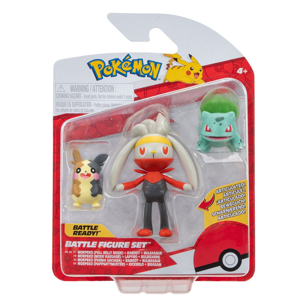 Pokémon Battle Figure Set Figuren 3er-Pack Morpeko, Bisasam #1, Kickerlo 5 cm