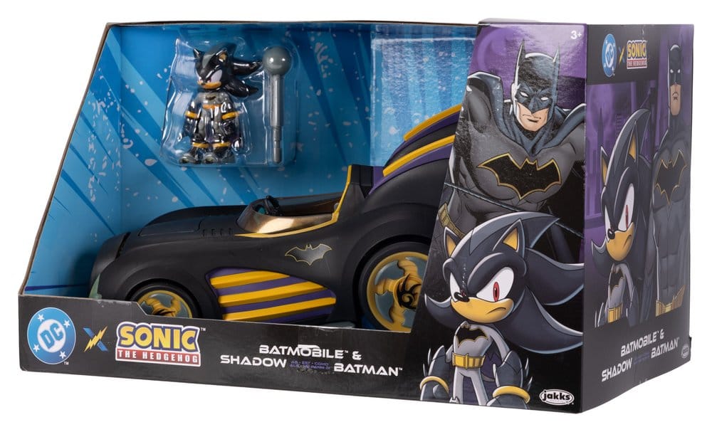 DC x Sonic - The Hedgehog Actionfigur mit Fahrzeug Shadow Batman & Batmobile 6 cm