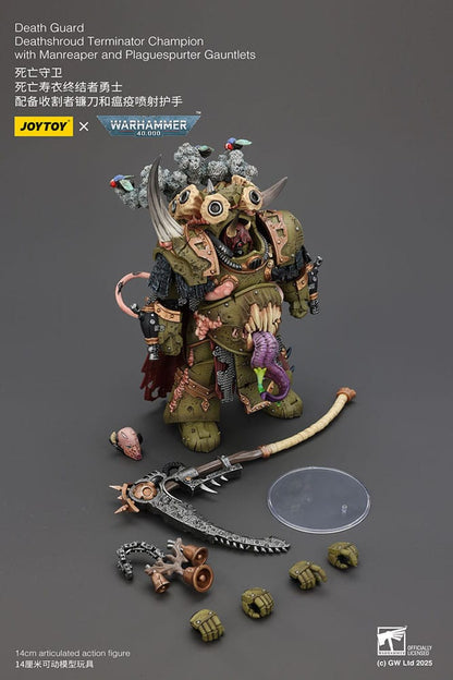 Warhammer 40k Actionfigur 1/18 Death Guard Deathshroud Terminator Championwith Manreaper and Plaguespurter Gauntlets 14 cm
