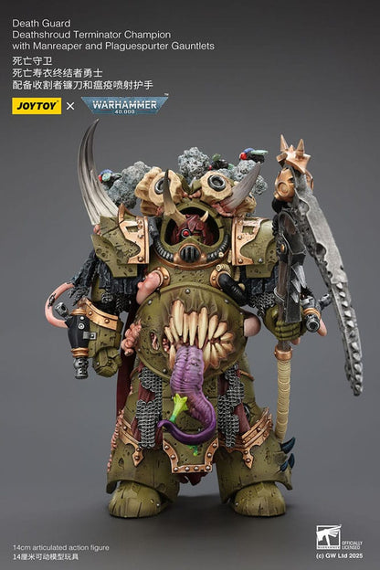 Warhammer 40k Actionfigur 1/18 Death Guard Deathshroud Terminator Championwith Manreaper and Plaguespurter Gauntlets 14 cm
