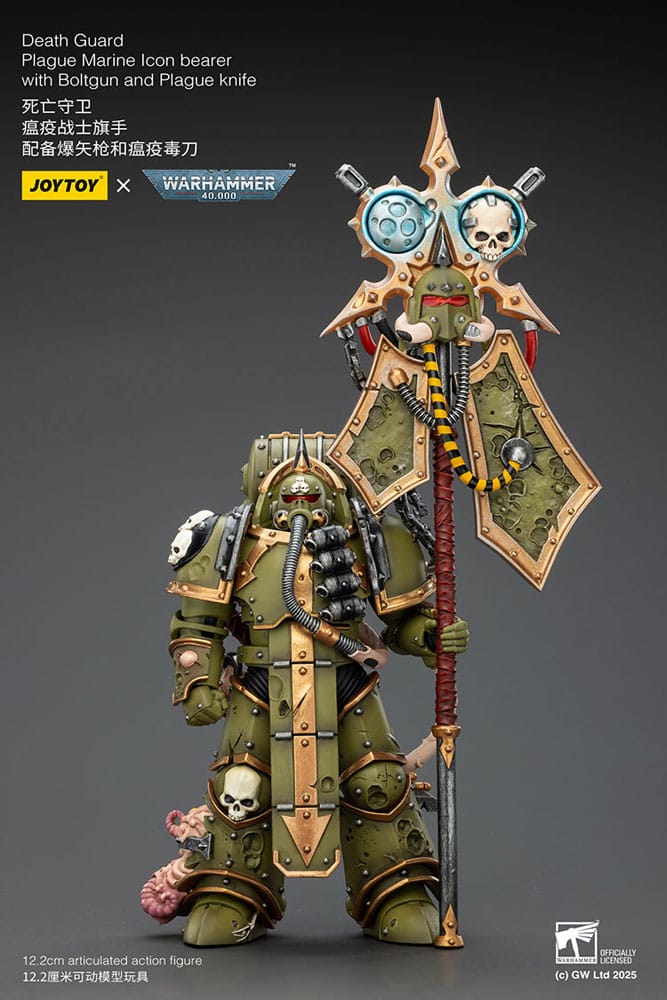 Warhammer 40,000 Actionfigur Death Guard Plague Marine Icon bearer with Boltgun and Plague knife 12 cm