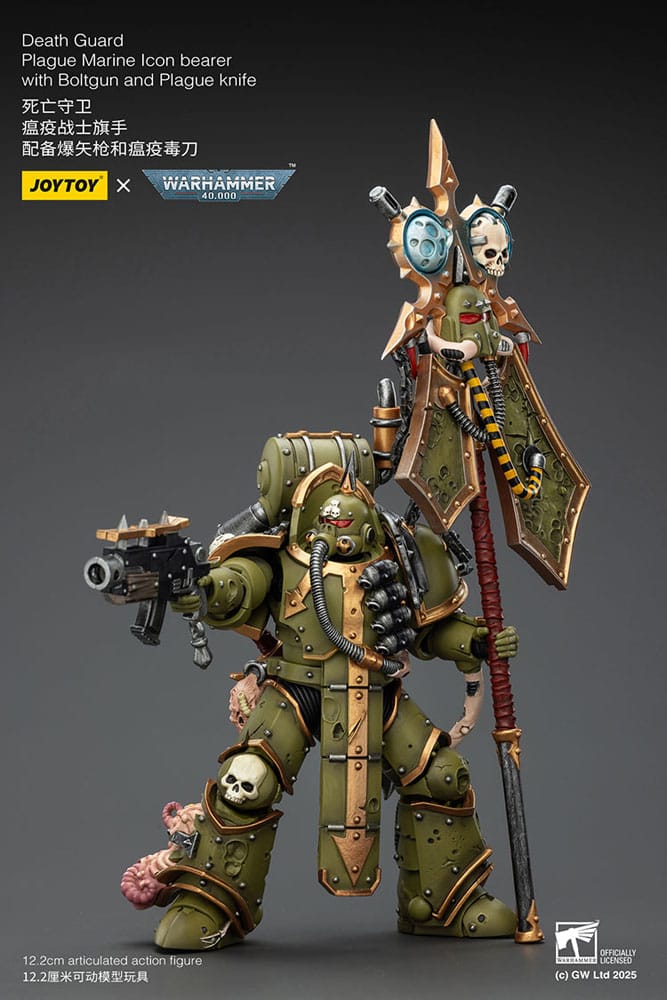 Warhammer 40,000 Actionfigur Death Guard Plague Marine Icon bearer with Boltgun and Plague knife 12 cm