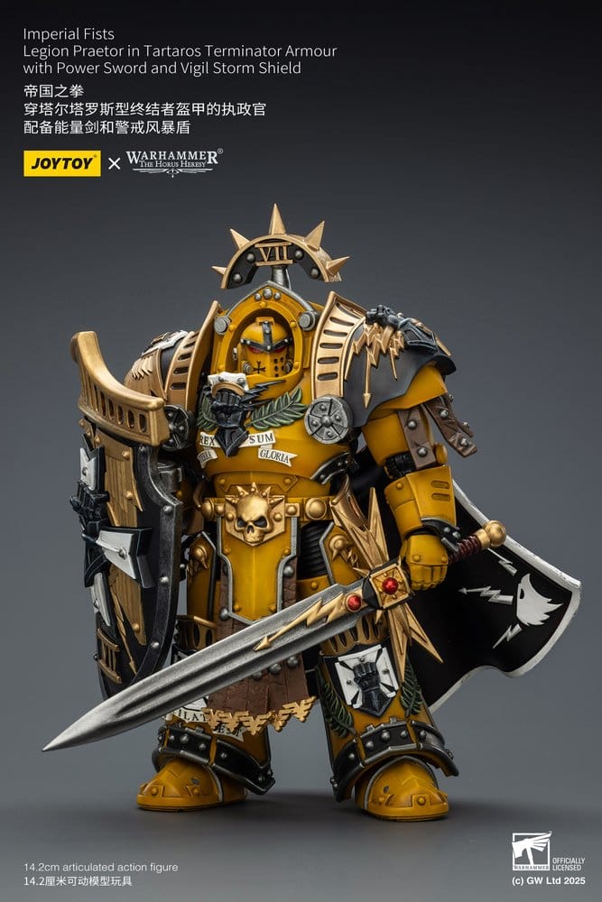 Warhammer Imperial Fists Actionfigur Legion Praetor in Tartaros Terminator Armourwith Power Sword and Vigil Storm Shield 14 cm