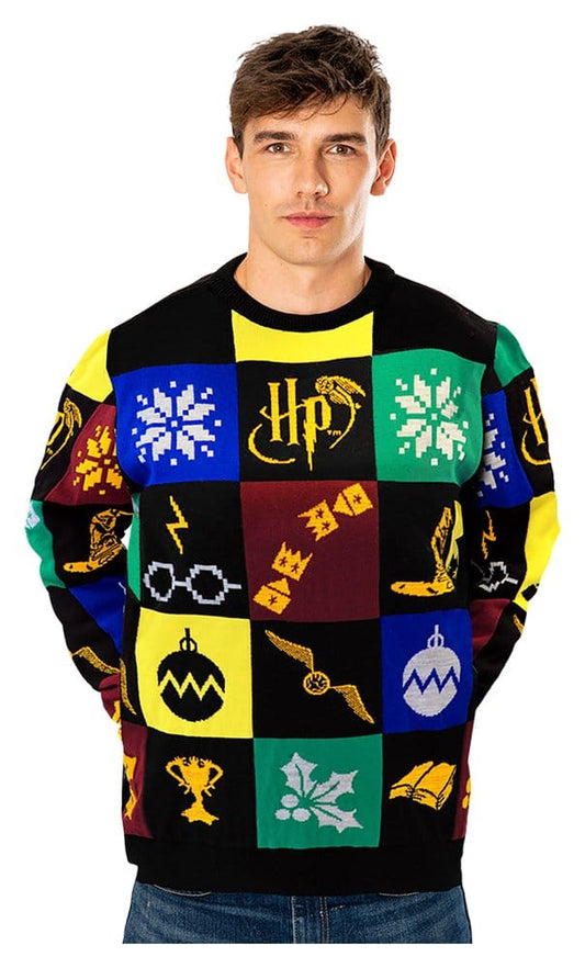 Harry Potter Christmas Pullover Deluxe Patchwork Knitted Größe XL