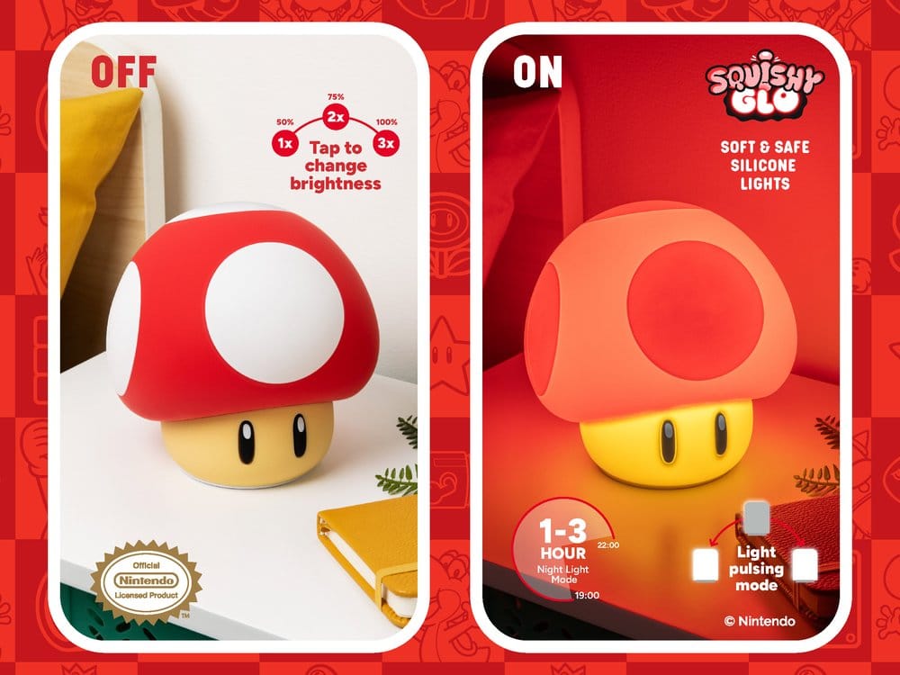 Super Mario SquishyGlo Silikon-Leuchte Super Mushroom Rechargeable 15 cm
