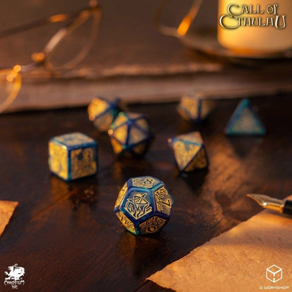 Call of Cthulhu 7th Edition 7er-Würfelset Blue-green & Gold