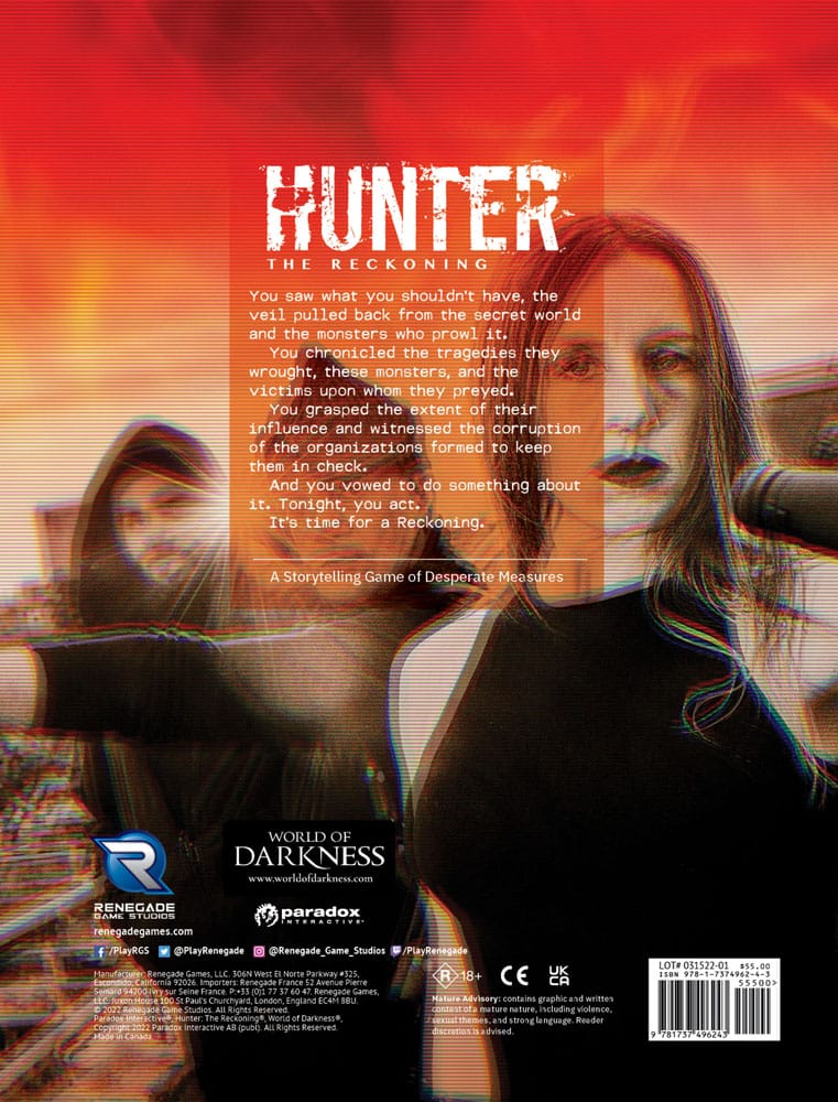 Hunter: The Reckoning 5th Edition RPG Buch Game Core Rulebook *Englische Version*