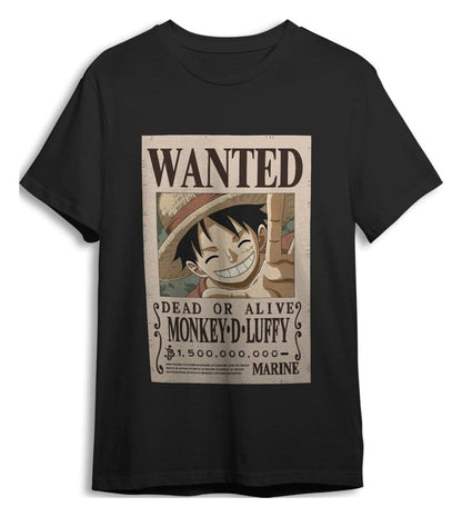 One Piece T-Shirt Monkey D. Ruffy Wanted Schwarz