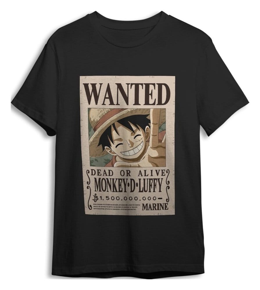 One Piece T-Shirt Monkey D. Ruffy Wanted Schwarz Größe M