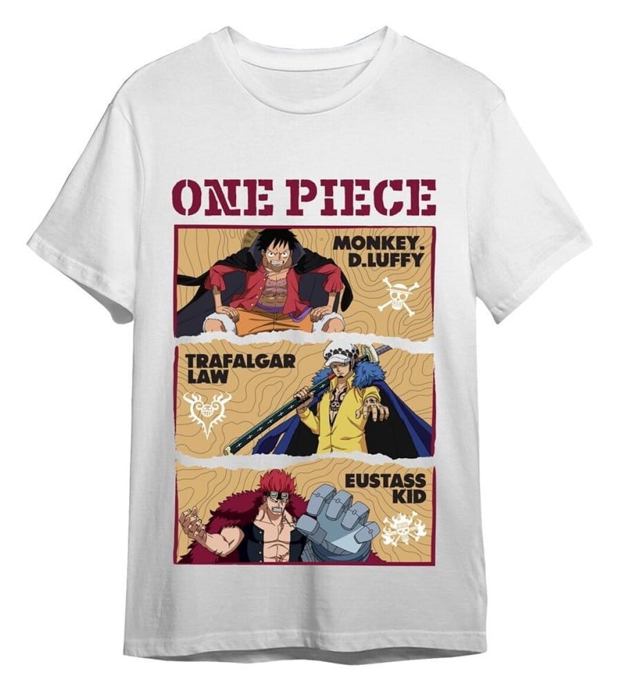 One Piece T-Shirt Luffy/Trafalgar/Eustass Weiß Größe XL