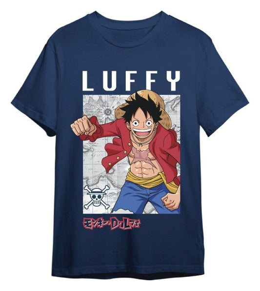 One Piece T-Shirt Monkey D. Ruffy Mapa Denim Größe XL