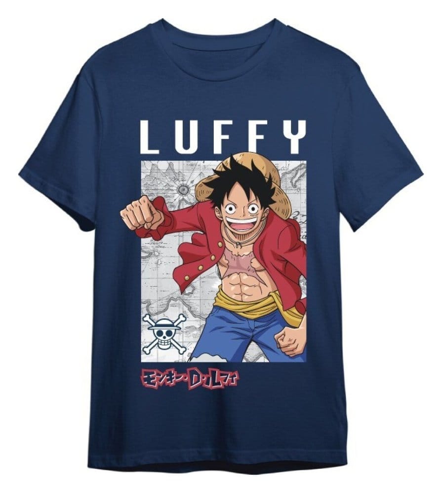 One Piece T-Shirt Monkey D. Ruffy Mapa Denim Größe XXL