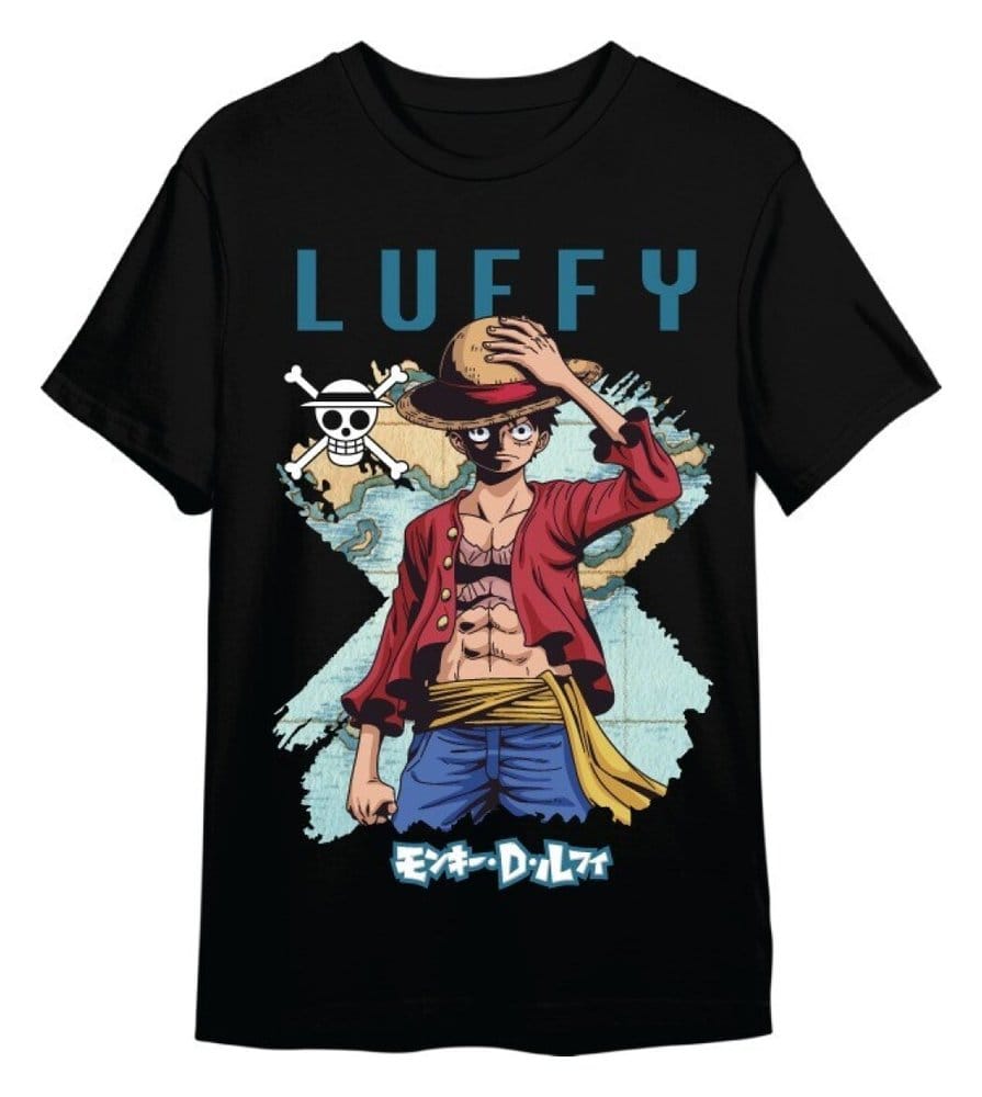 One Piece T-Shirt Monkey D. Ruffy Mapa Schwarz
