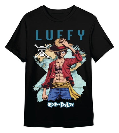 One Piece T-Shirt Monkey D. Ruffy Mapa Schwarz