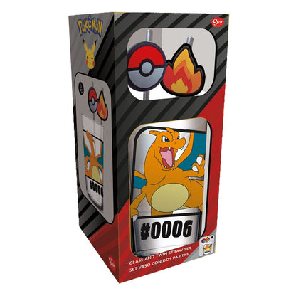 Pokémon Glas Tumbler mit Trinkhalmen Glurak 480 ml