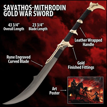 Kit Rae Swords of the Ancients Replik Savathos-Mithrodin Kriegsschwert Gold Version 111 cm
