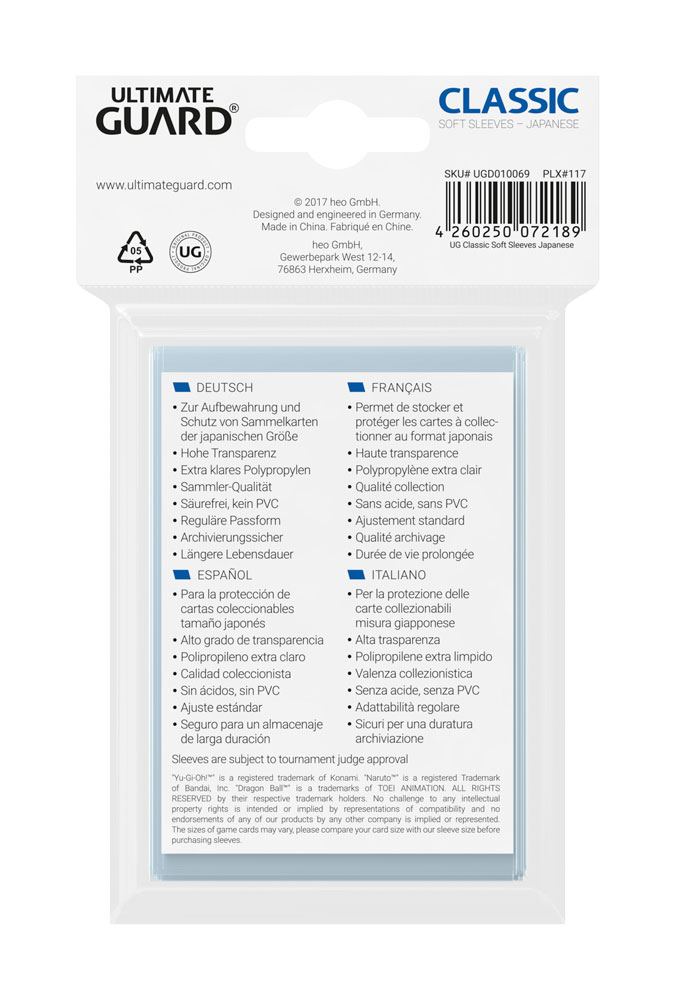 Ultimate Guard Classic Soft Sleeves Japanische Größe Transparent (100)