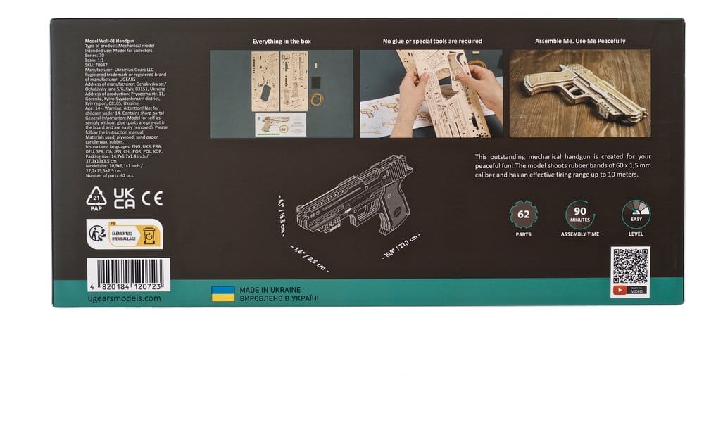 Ugears 3D-Holzpuzzle Wolf-01 Handfeuerwaffe