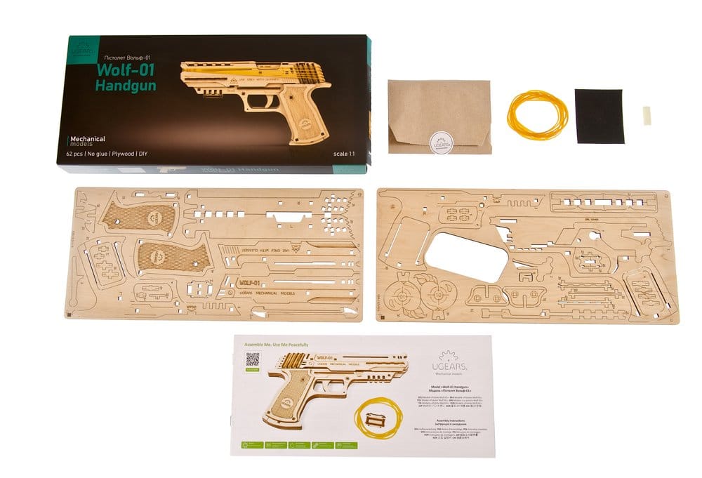 Ugears 3D-Holzpuzzle Wolf-01 Handfeuerwaffe