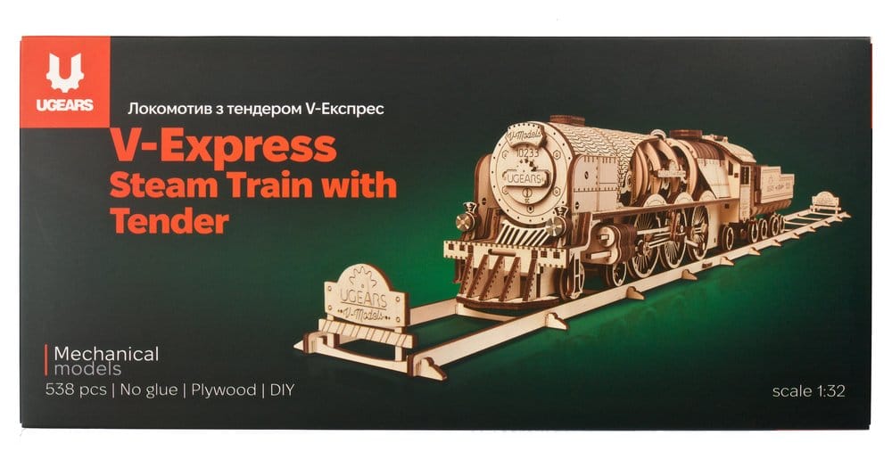 Ugears 3D-Holzpuzzle V-Express Dampflokomotive mit Schlepptender