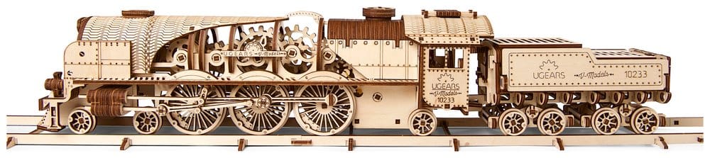 Ugears 3D-Holzpuzzle V-Express Dampflokomotive mit Schlepptender