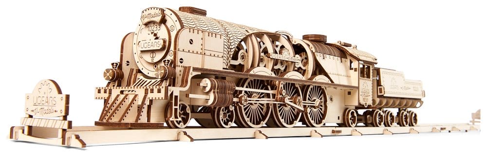 Ugears 3D-Holzpuzzle V-Express Dampflokomotive mit Schlepptender