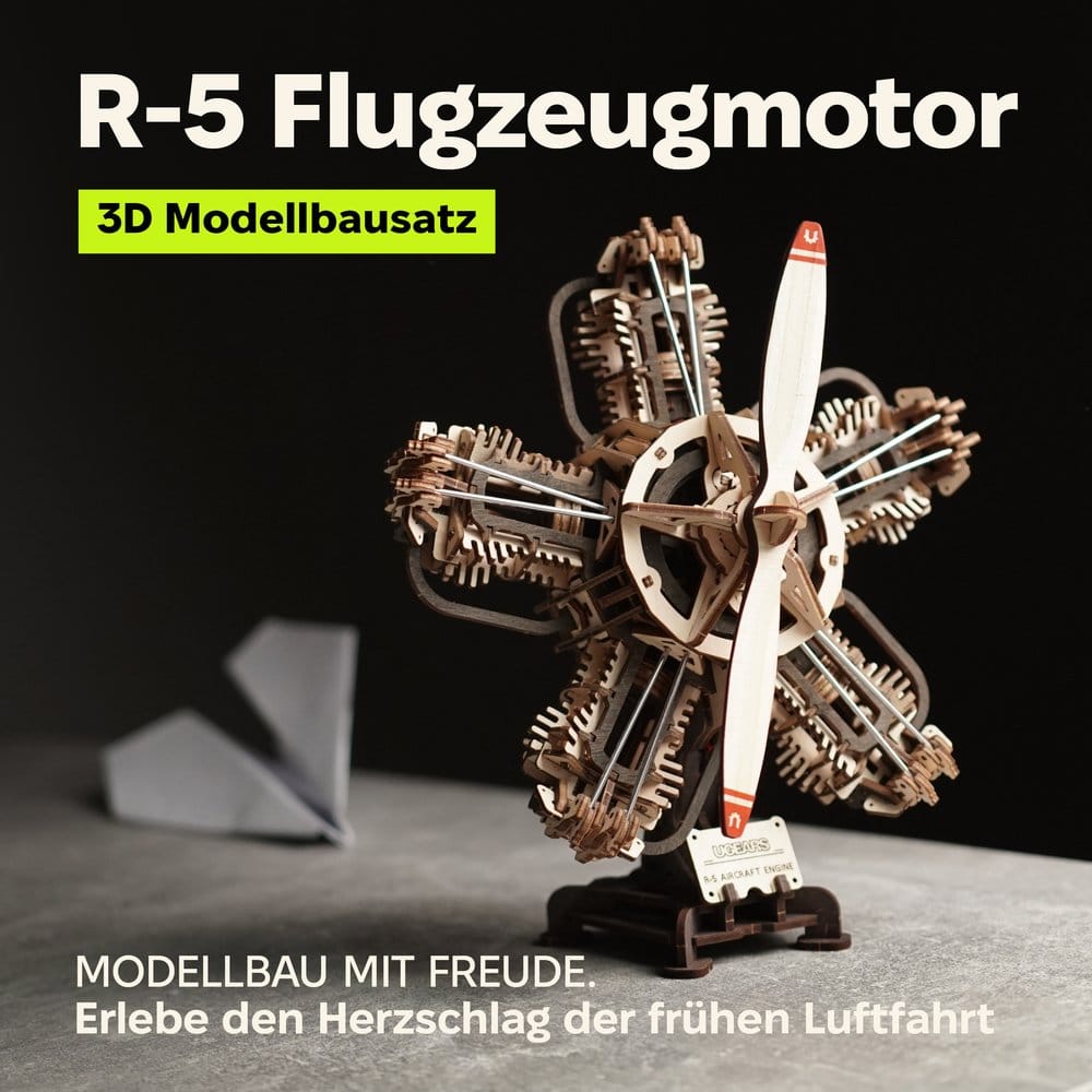 Ugears 3D Modellbausatz aus Holz R-5 Flugzeugmotor 25 cm