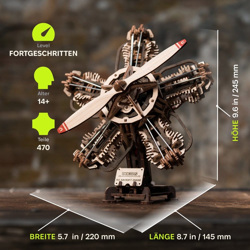 Ugears 3D Modellbausatz aus Holz R-5 Flugzeugmotor 25 cm