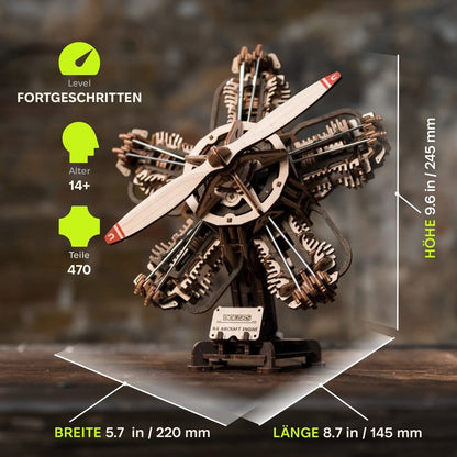 Ugears 3D Modellbausatz aus Holz R-5 Flugzeugmotor 25 cm