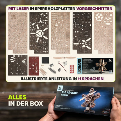 Ugears 3D Modellbausatz aus Holz R-5 Flugzeugmotor 25 cm