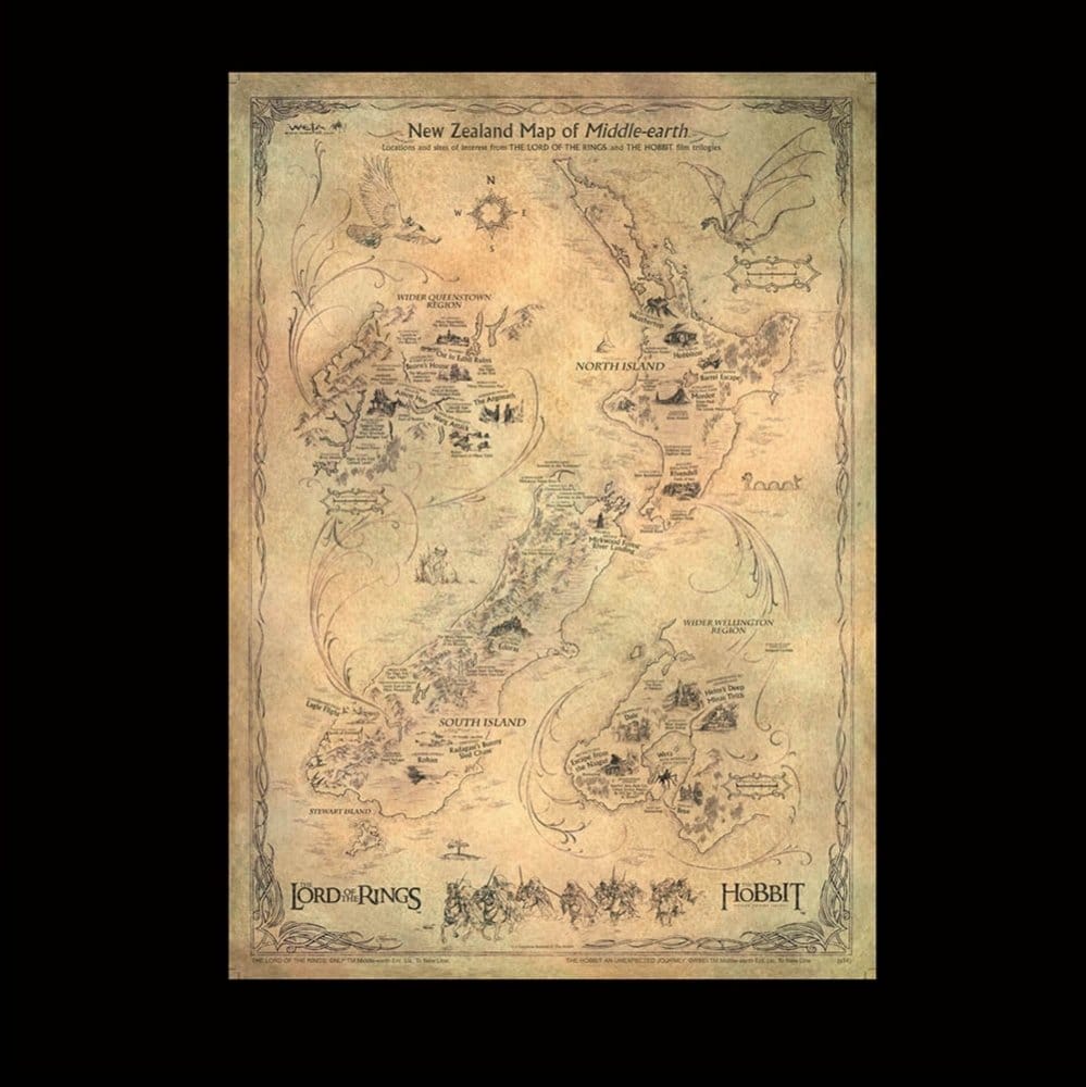 Der Hobbit Kunstdruck New Zealand Map of Middle Earth 50 x 70 cm