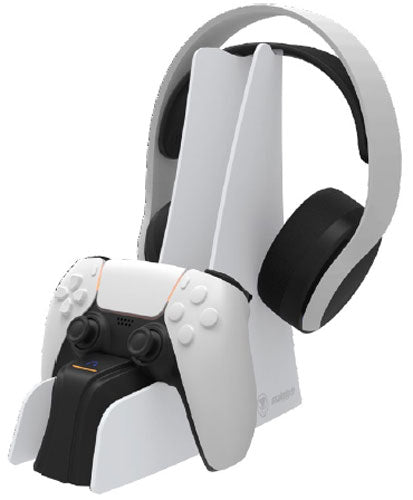PS5 Ladestation für Controller + Headset weiß   Dual Charge & Headset Stand 5